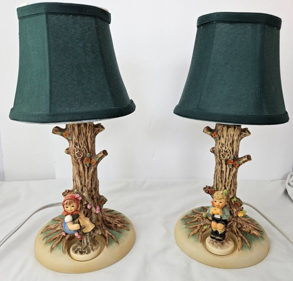Pair of GOEBEL LAMPS  w/ Apple a Day Boy & Apple Tree Girl Figurine 2003 403 141