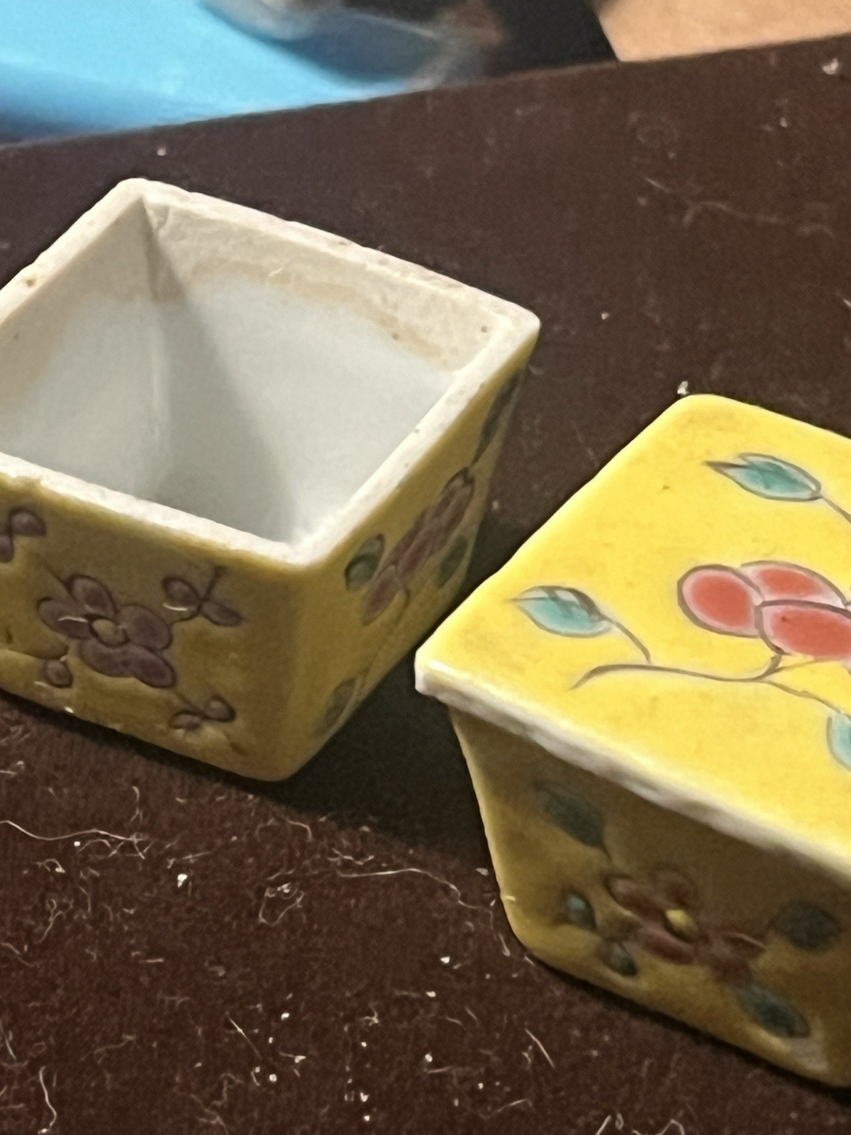 Vintage Chinese Famille Jaune Square Porcelain Stacking Boxes Yellow PlumBlossom Vintage Chinese Famille Jaune Square Porcelain Stacking Boxes Yellow PlumBlossom