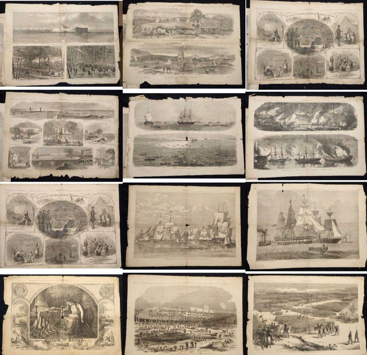 Original Harper's Weekly CIVIL WAR ENGRAVINGS 23" x 16.5" Center Page Lot of 17