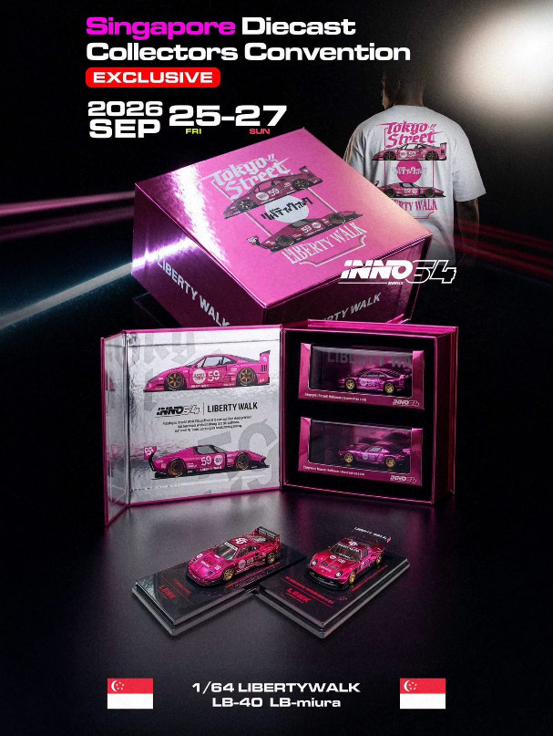 INNO64 1/64 Liberty Walk LB-40 & LB-Miura Singapore SDCC 2026 Pink Set INNO64 1/64 Liberty Walk LB-40 & LB-Miura Singapore SDCC 2026 Pink Set