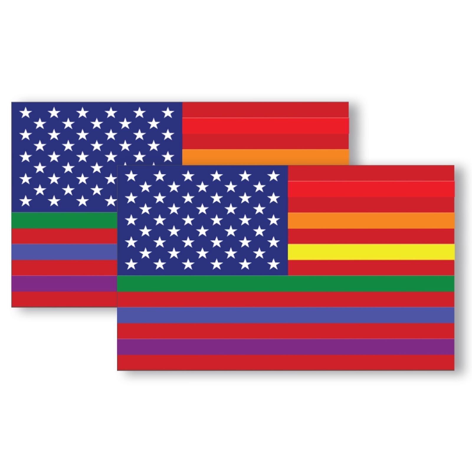 Gay Pride LGTBQ Rainbow American Flag Adhesive Decal Sticker, 2 Pack, 3x5 Inch