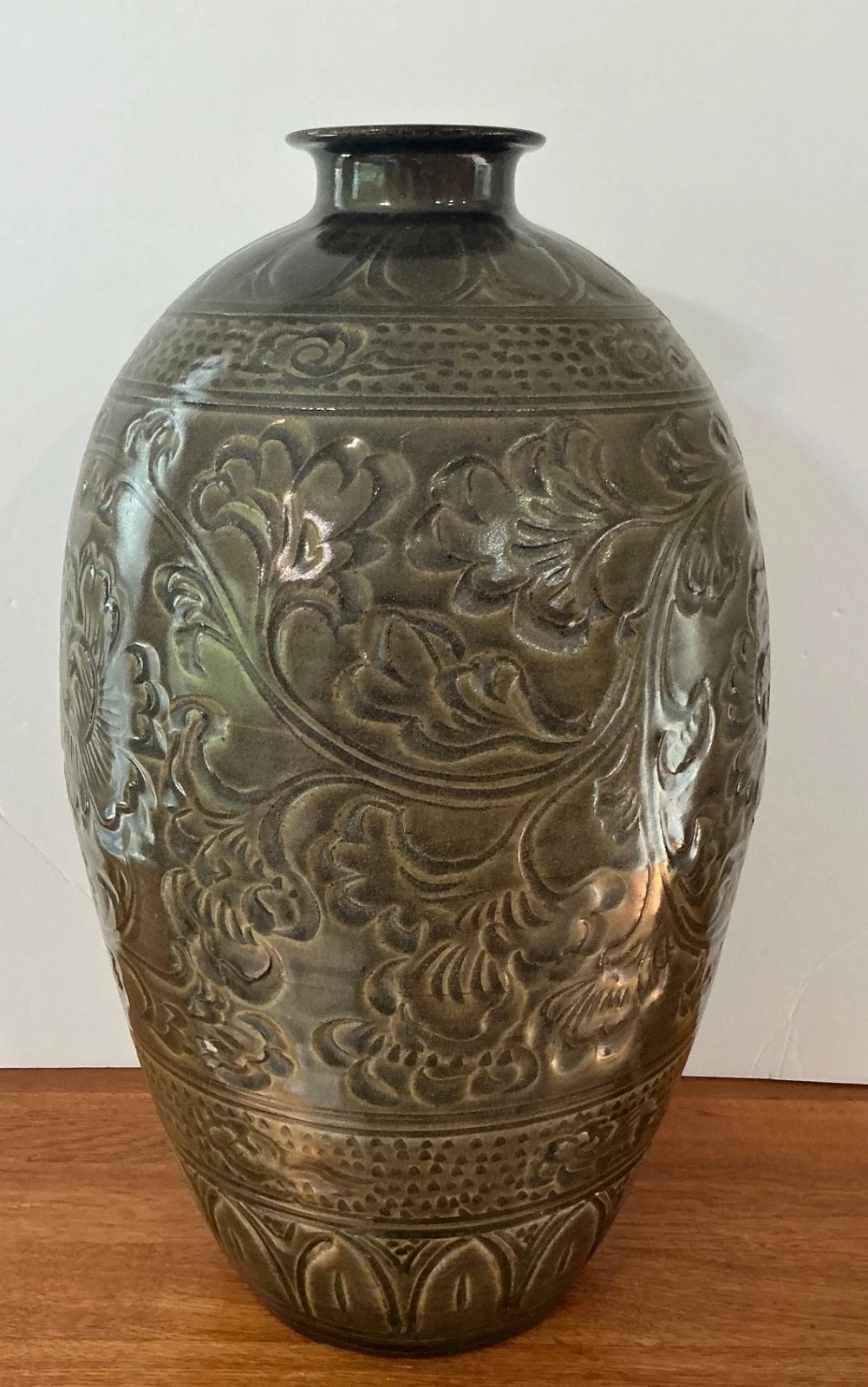 Chinese Antique Style Carved Celadon Glazed Stoneware Vase – Floral & Lotus Chinese Antique Style Carved Celadon Glazed Stoneware Vase – Floral & Lotus