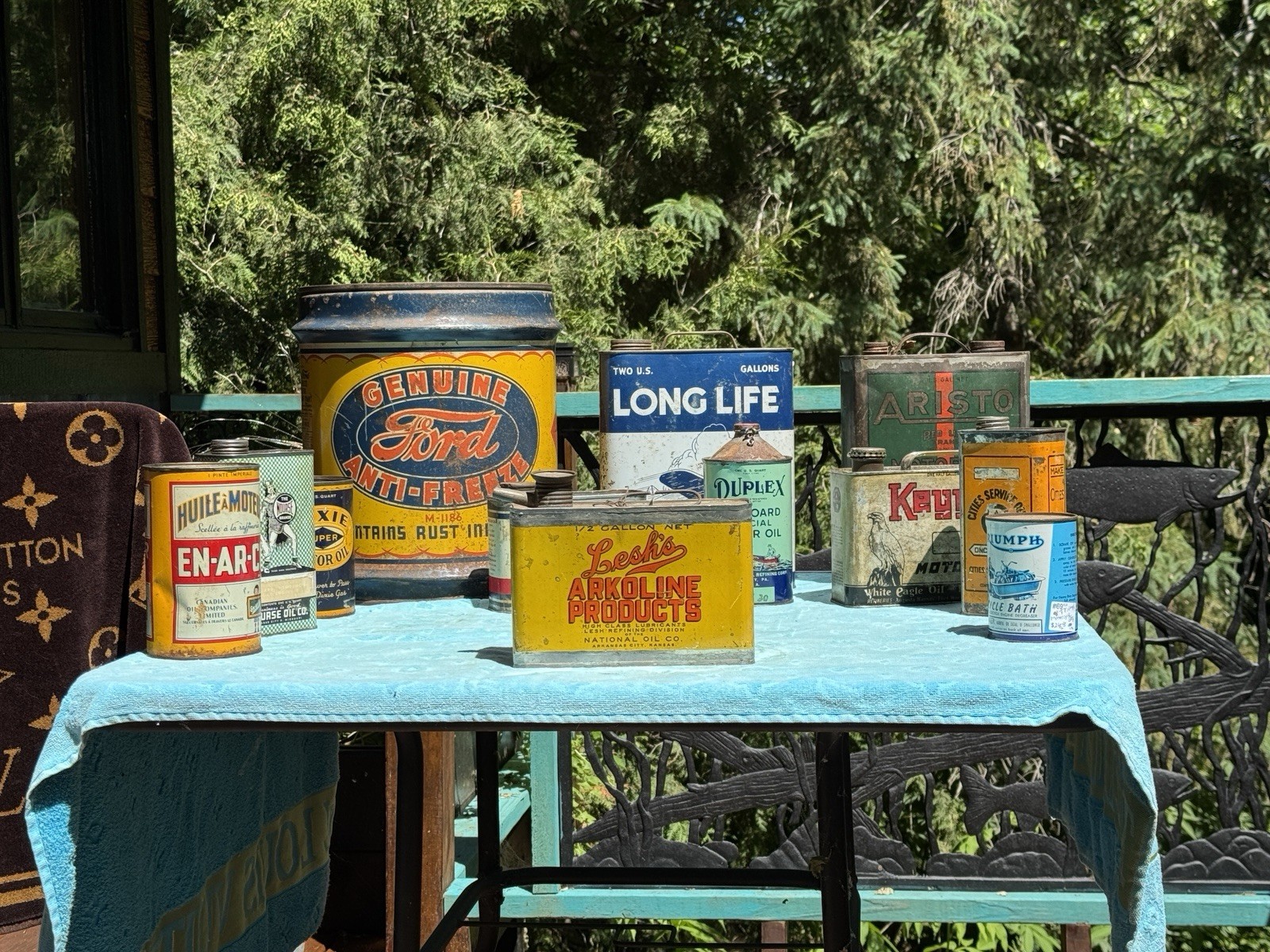 Vintage Early Rare Metal Leshs Arkoline Square Motor National Oil Can Gas Kansas