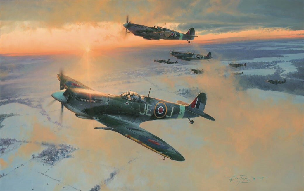 MIDWINTER DAWN by Robert Taylor signed by Johnnie Johnson & WW2 Spitfire Pilots MIDWINTER DAWN by Robert Taylor signed by Johnnie Johnson & WW2 Spitfire Pilots