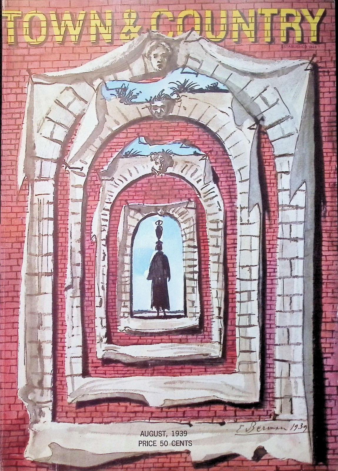 Original 1939 Town Country Magazine Cover Only Rare Surrealist Eugene Berman Art