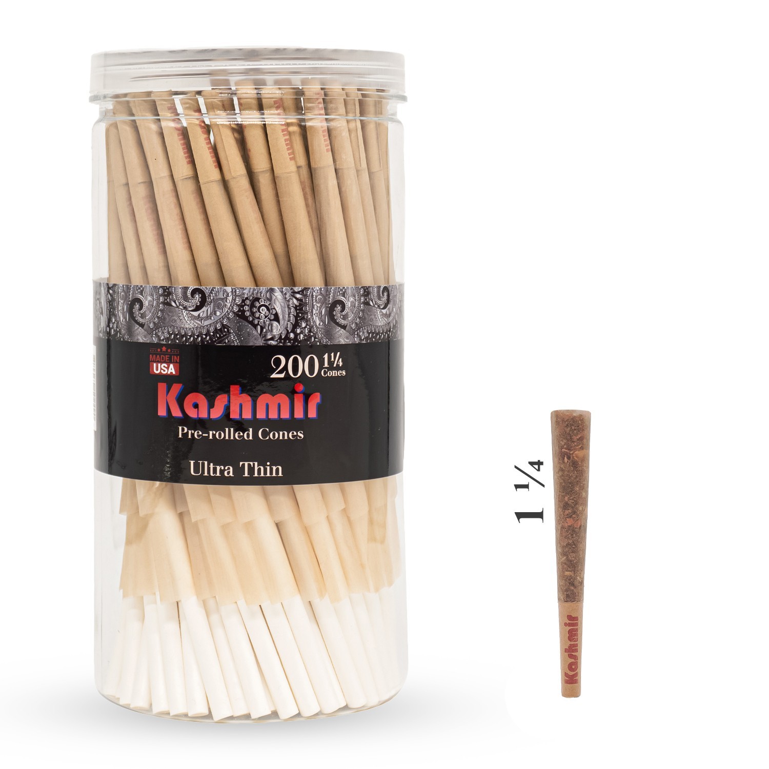 Pre Rolled Cones Ultra thin 1 1/4 Size 200 Ct Rolling Paper Cones - Kashmir Pre Rolled Cones Ultra thin 1 1/4 Size 200 Ct Rolling Paper Cones - Kashmir