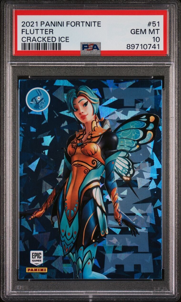 2021 Panini Fortnite Rare Outfit Flutter SP Blue Cracked Ice PSA 10