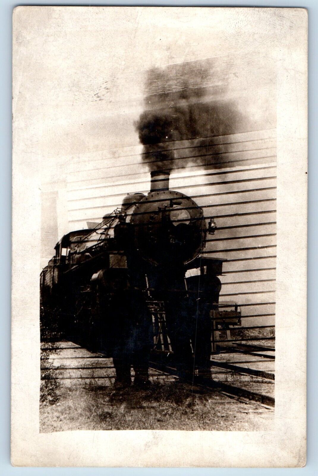 Train Postcard RPPC Photo Double Exposure Trick Photography c1910\'s Antique