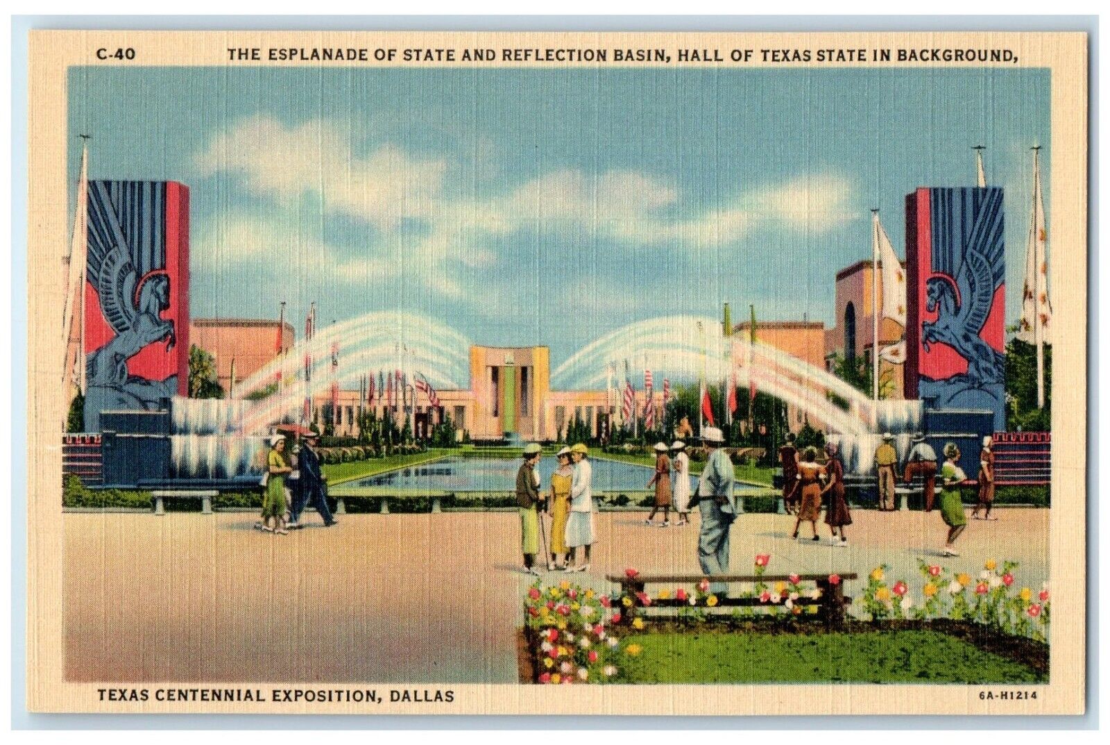 c1940 Esplanade State Reflection Basin Hall Exposition Dallas Texas TX Postcard