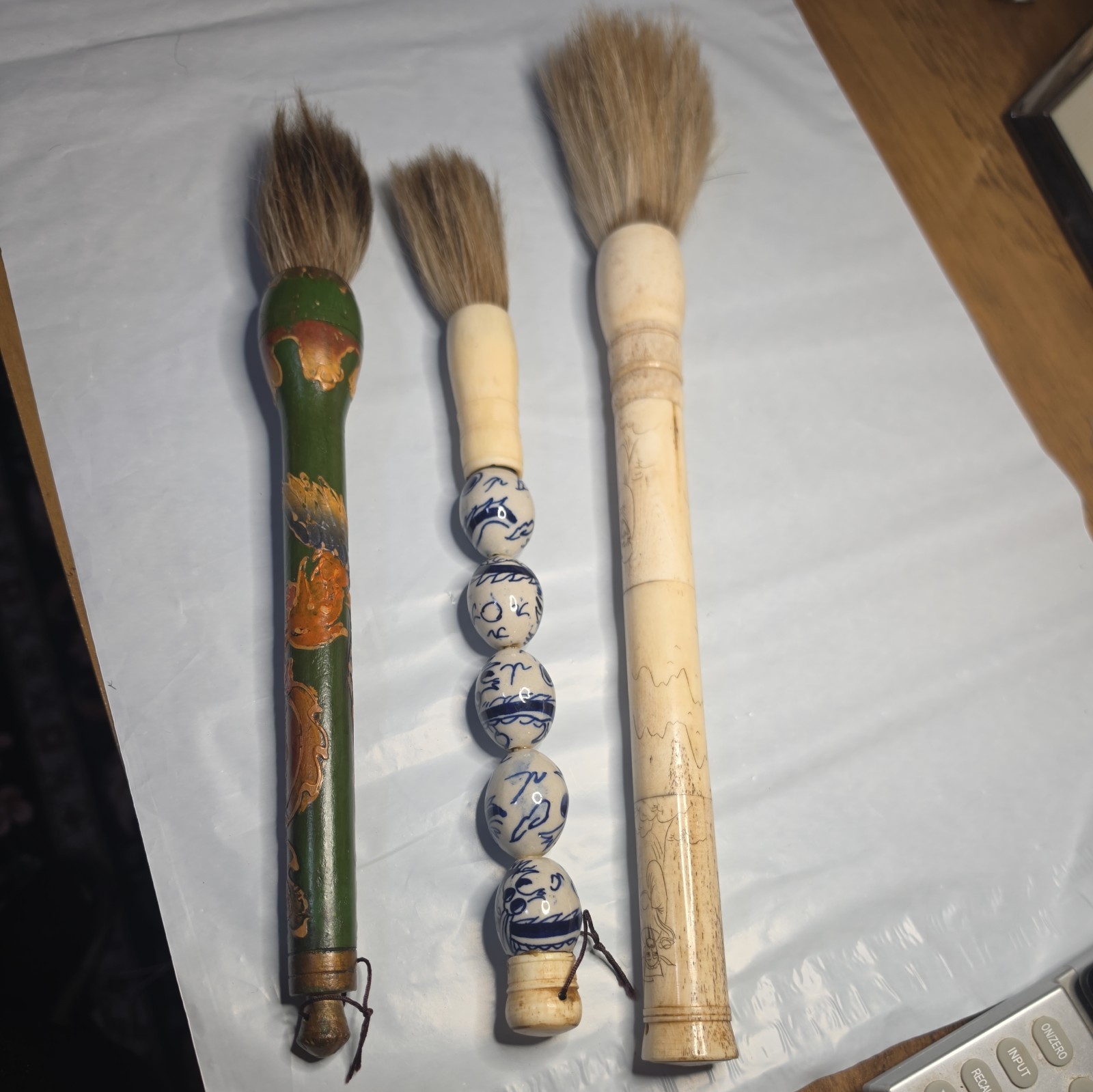 set 3 Vintage Chinese Calligraphy Brush Stone Beads Bone Handle Horse Hair set 3 Vintage Chinese Calligraphy Brush Stone Beads Bone Handle Horse Hair