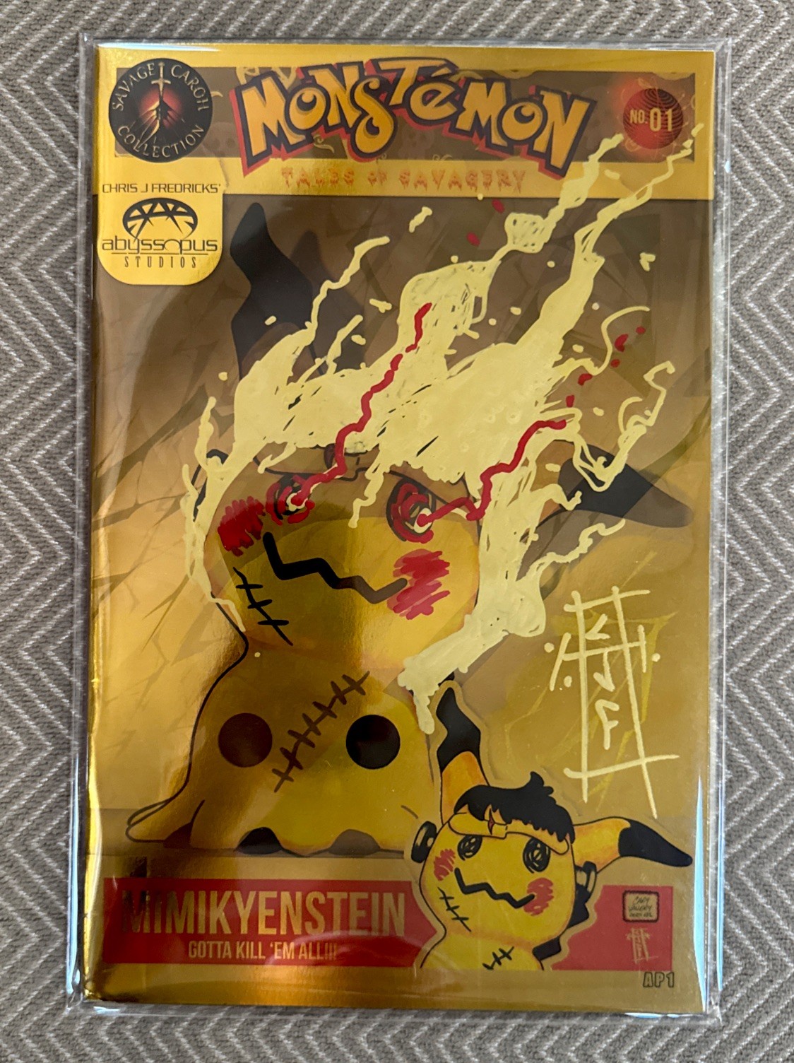 Monstemon USA Tales of Savagery #1 Gold foil 1/1 SIGNED & REMARKED Fredricks