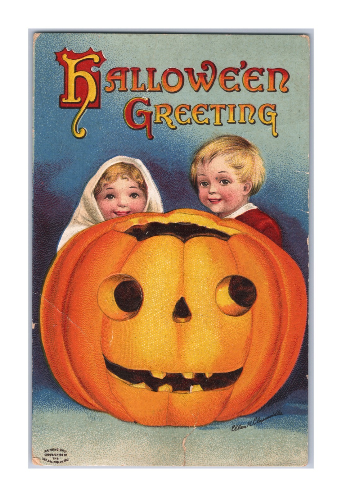 Antique 1912 Postcard Halloween Greeting 1393 IAP Clapsaddle JOL Kids Girl Boy Antique 1912 Postcard Halloween Greeting 1393 IAP Clapsaddle JOL Kids Girl Boy