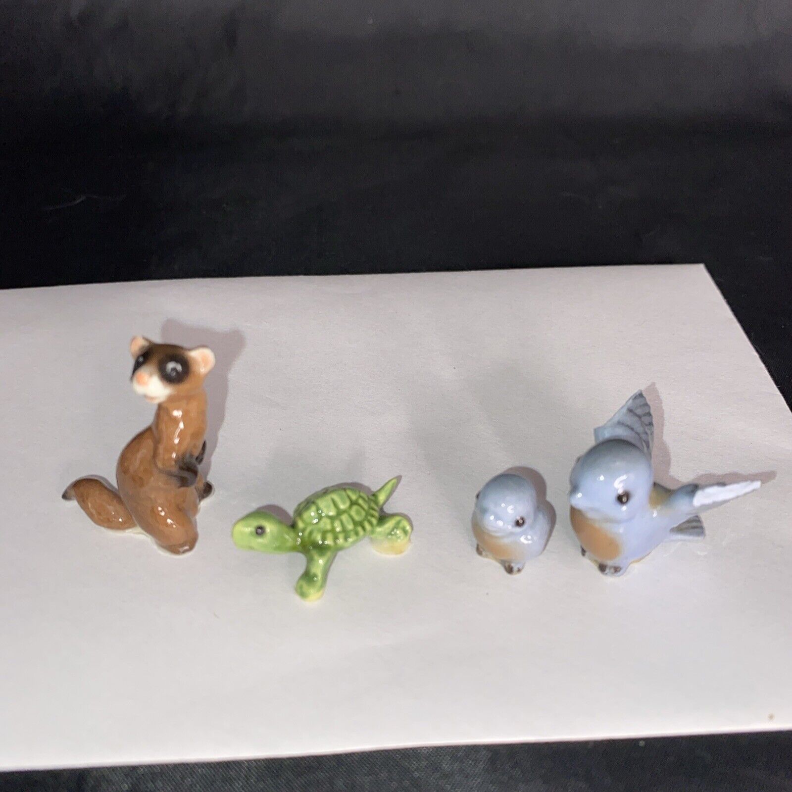 Vintage Hagen Renaker Miniatures Lot Of 4 Green Turtle-Blue Bird W Chick-Ferret