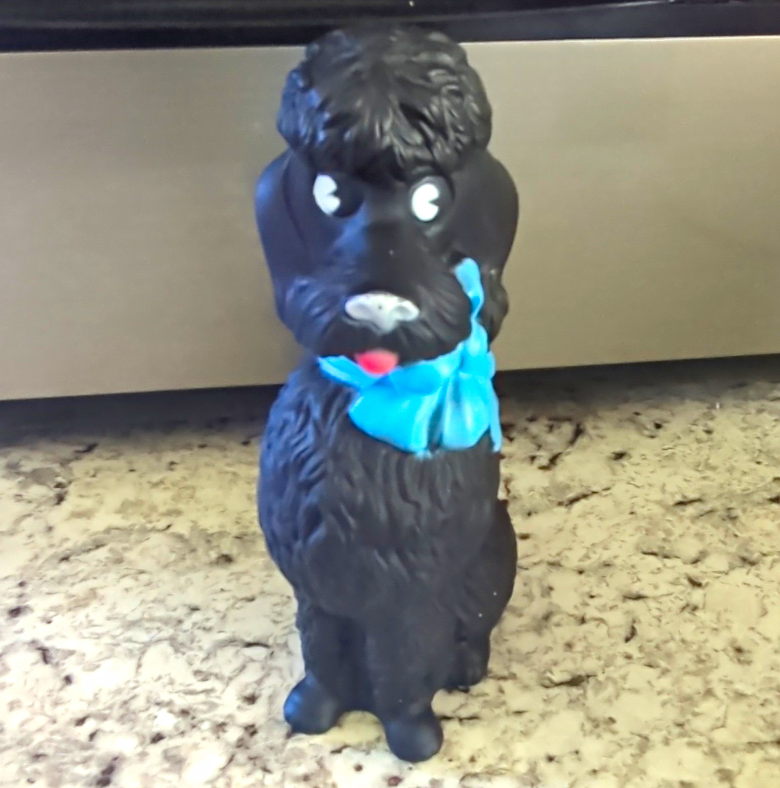 8" Vintage Black Poodle Piggy Bank w/ Blue Bow