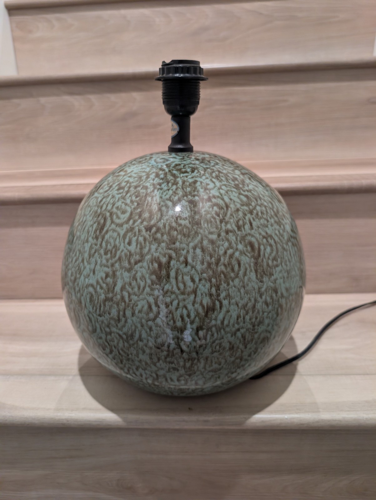 Vintage IKEA Mullit Green Mottled Ceramic Sphere Table Lamp Base 101 837 MCM