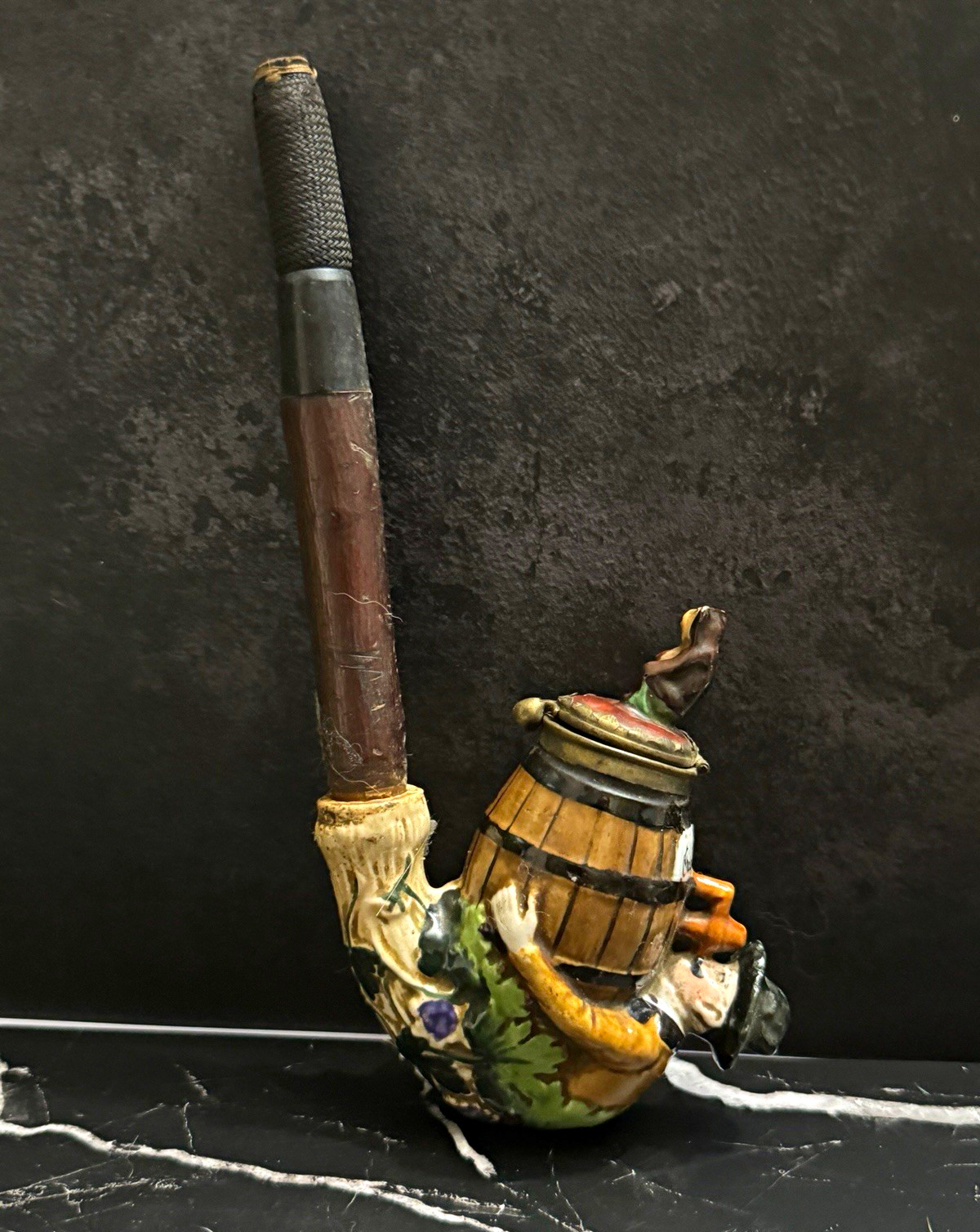 Antique German Porcelain Tobacco Pipe, Hand-Painted Bavarian Alpine Figural Man Antique German Porcelain Tobacco Pipe, Hand-Painted Bavarian Alpine Figural Man