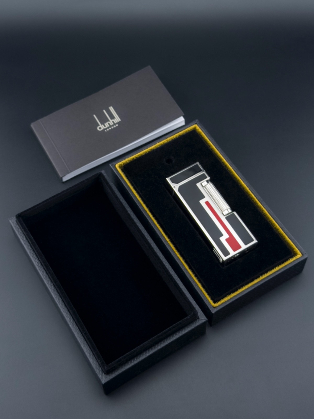 Dunhill Rollagas Lighter Art Deco Black & Red Lacquer w/Silver Lines - VERY RARE