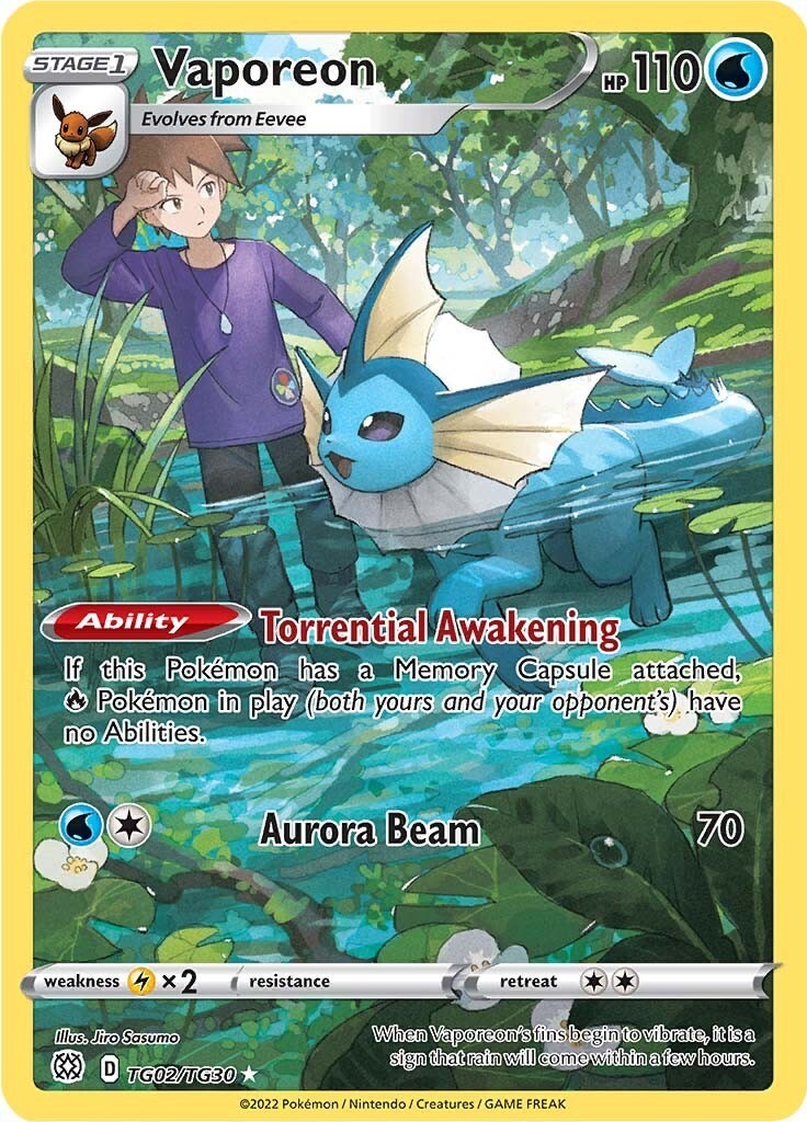 Pokemon Vaporeon #TG02/TG30 Holofoil Near Mint TCG Pokemon Vaporeon #TG02/TG30 Holofoil Near Mint TCG