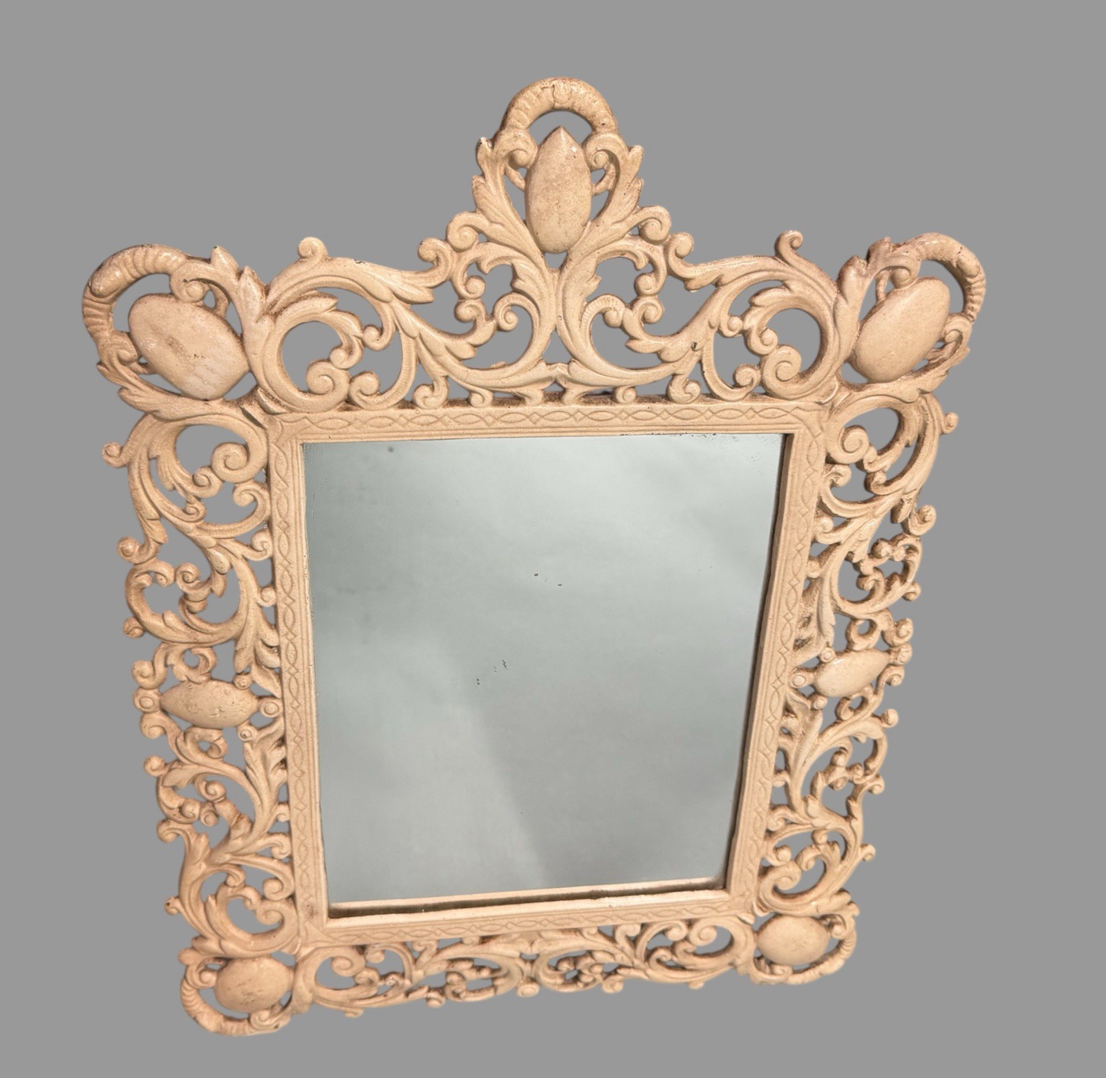 Ornate Antique Victorian White Painted Metal Vanity Folding Back Mirror Frame Ornate Antique Victorian White Painted Metal Vanity Folding Back Mirror Frame