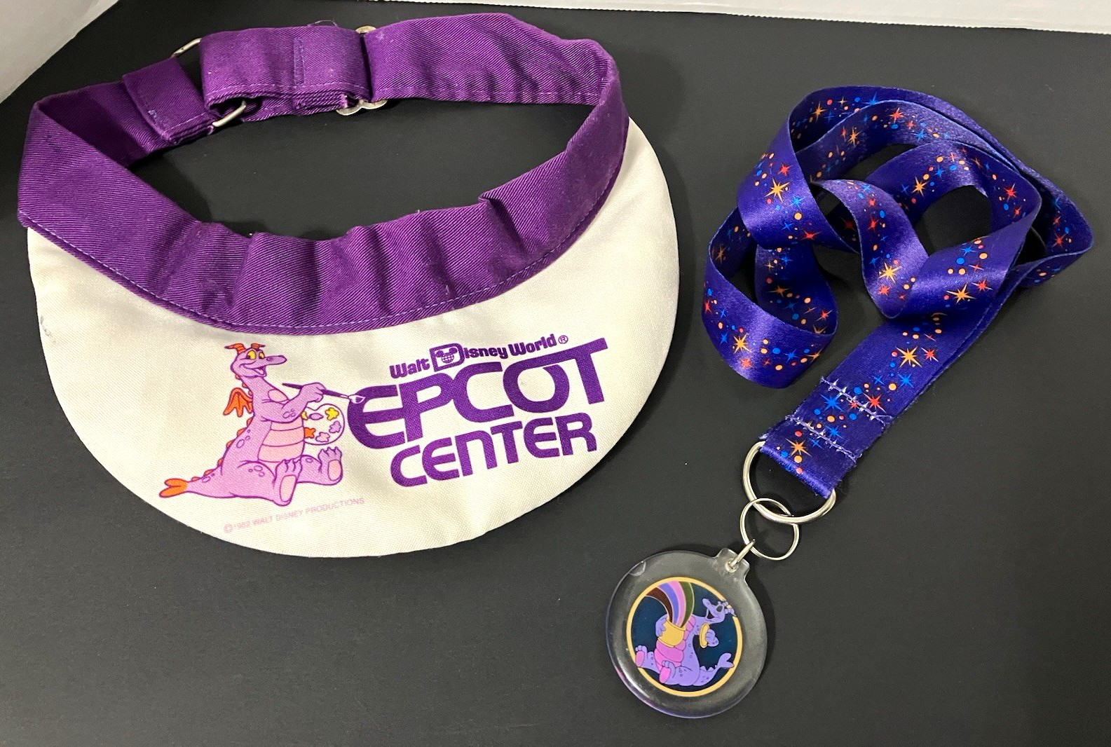 Vintage 1982 Disney EPCOT Figment dragon Acrylic Keychain/Lanyard & Visor Vintage 1982 Disney EPCOT Figment dragon Acrylic Keychain/Lanyard & Visor
