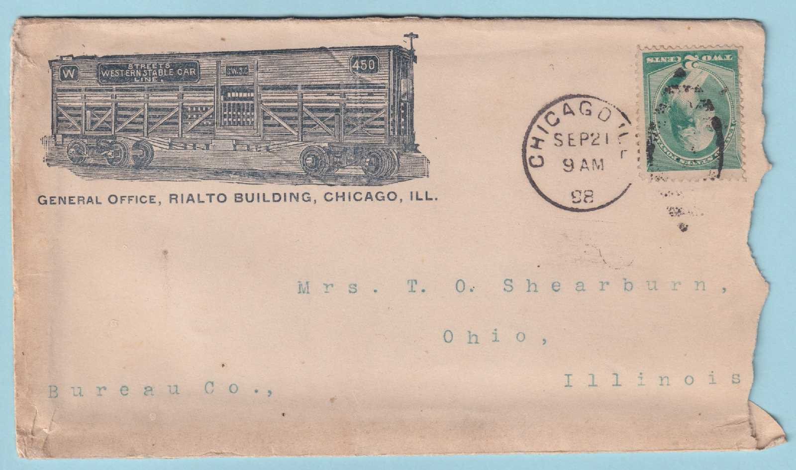 UNITED STATES ADVERTISING COVER - 1898 WESTERN STABLE CAR - STREETS LINE - B611 UNITED STATES ADVERTISING COVER - 1898 WESTERN STABLE CAR - STREETS LINE - B611