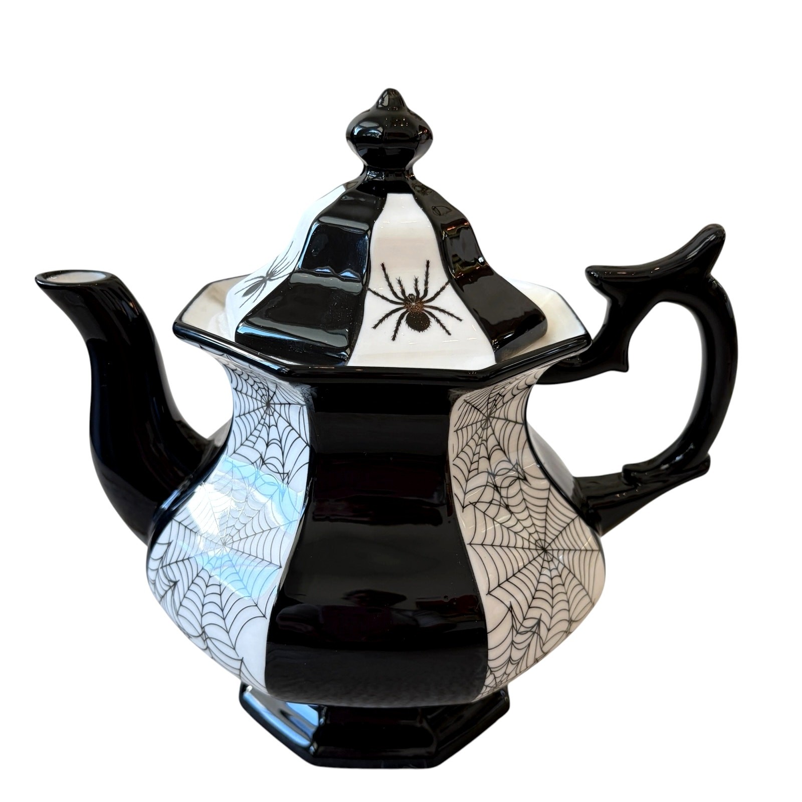 Grace Teaware Porcelain Halloween Teapot Black & White Spooky Spiders New Grace Teaware Porcelain Halloween Teapot Black & White Spooky Spiders New