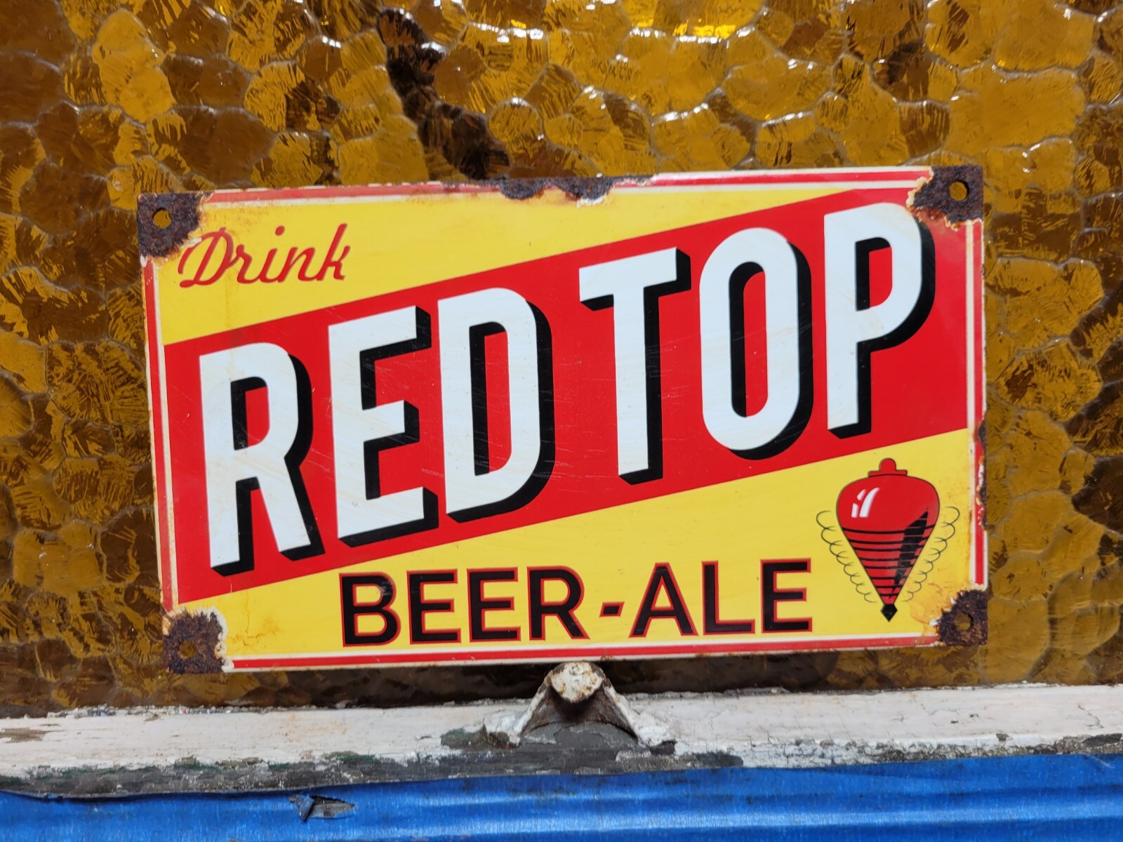 VINTAGE RED TOP BEER PORCELAIN SIGN OLD BAR TAVERN ALE RESTAURANT BEVERAGE PUB VINTAGE RED TOP BEER PORCELAIN SIGN OLD BAR TAVERN ALE RESTAURANT BEVERAGE PUB