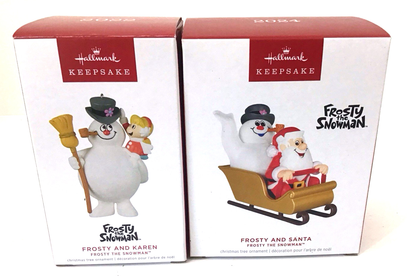 Hallmark Keepsake Frosty the Snowman and Karen &Santa Christmas Ornament Lot NIB Hallmark Keepsake Frosty the Snowman and Karen &Santa Christmas Ornament Lot NIB