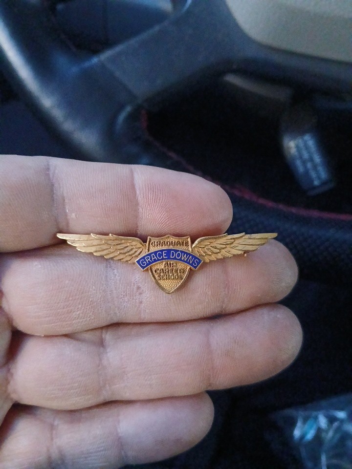 Vintage 1967 Grace Downs Air Career School Graduate Wings Pin Engraved Enamel Vintage 1967 Grace Downs Air Career School Graduate Wings Pin Engraved Enamel