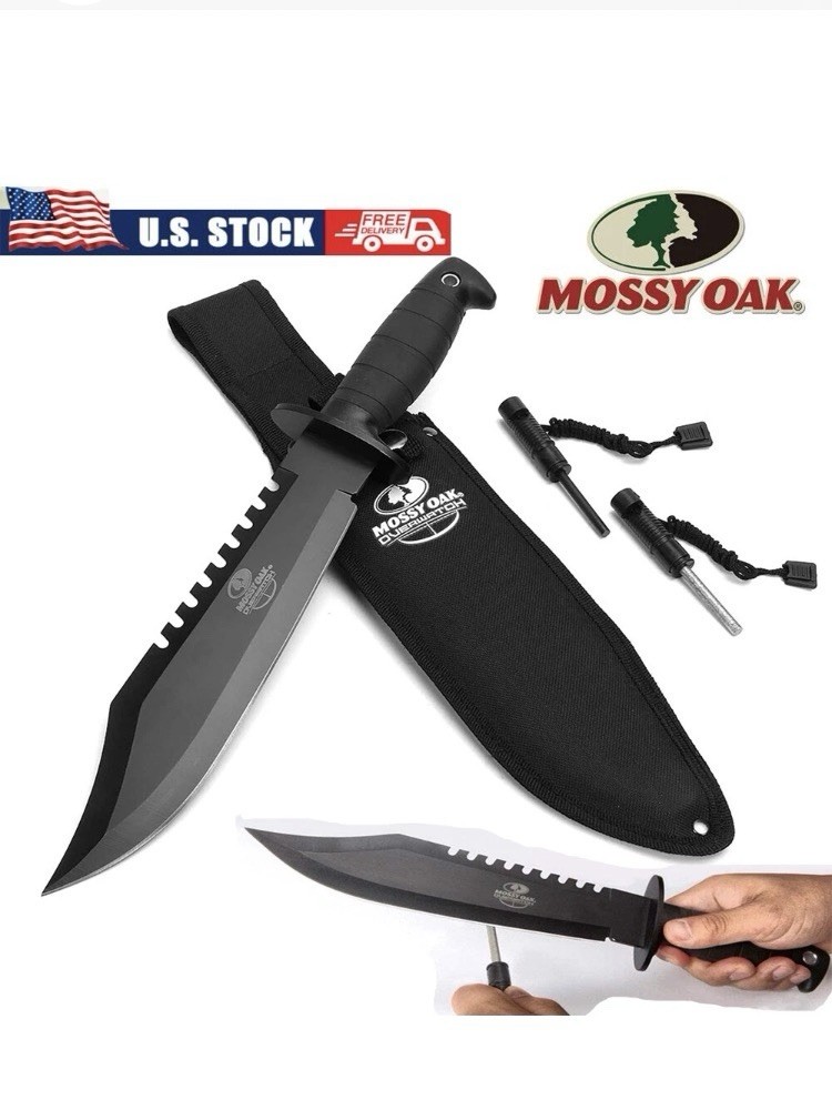 Mossy Oak Survival Hunting Knife W/Sheath ＆ 15'' Fixed Blade Outdoor Bowie Knife