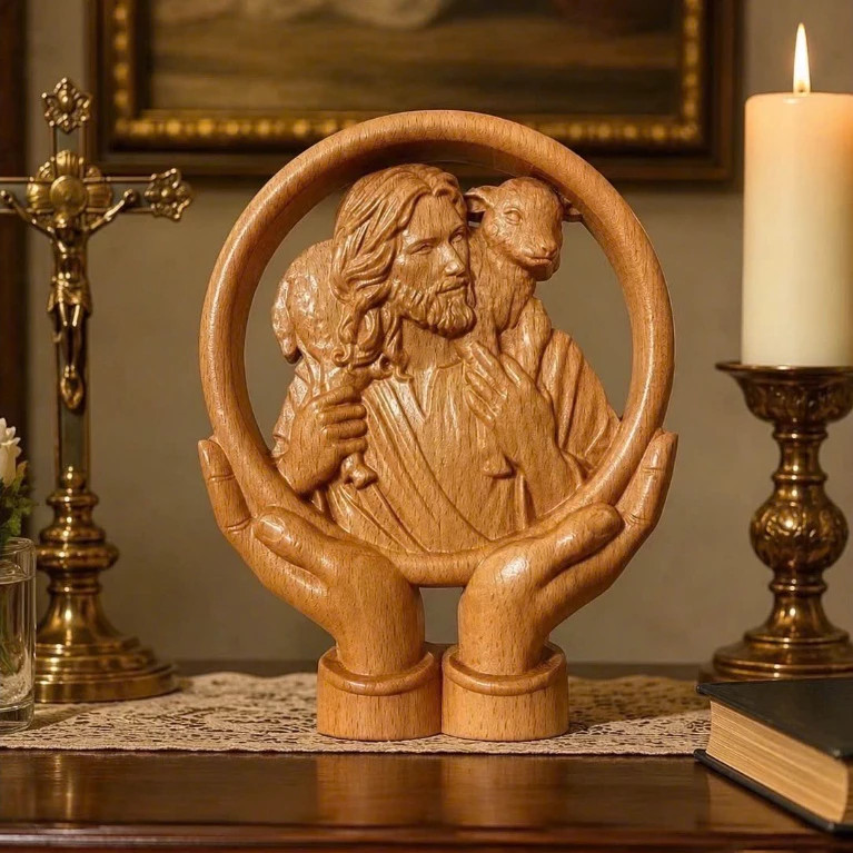 Jesus The Good Shepherd - Wooden carving picture - Religious statue wall decor Jesus The Good Shepherd - Wooden carving picture - Religious statue wall decor