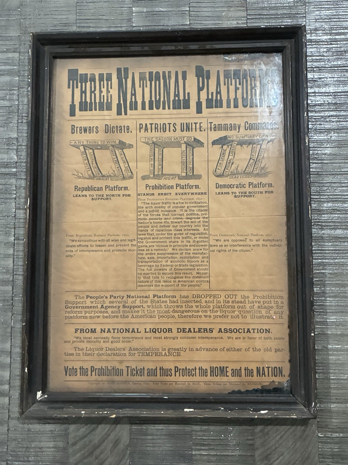 Rare John Danner 1892 Prohibition Party National Platform Advertising Original Rare John Danner 1892 Prohibition Party National Platform Advertising Original