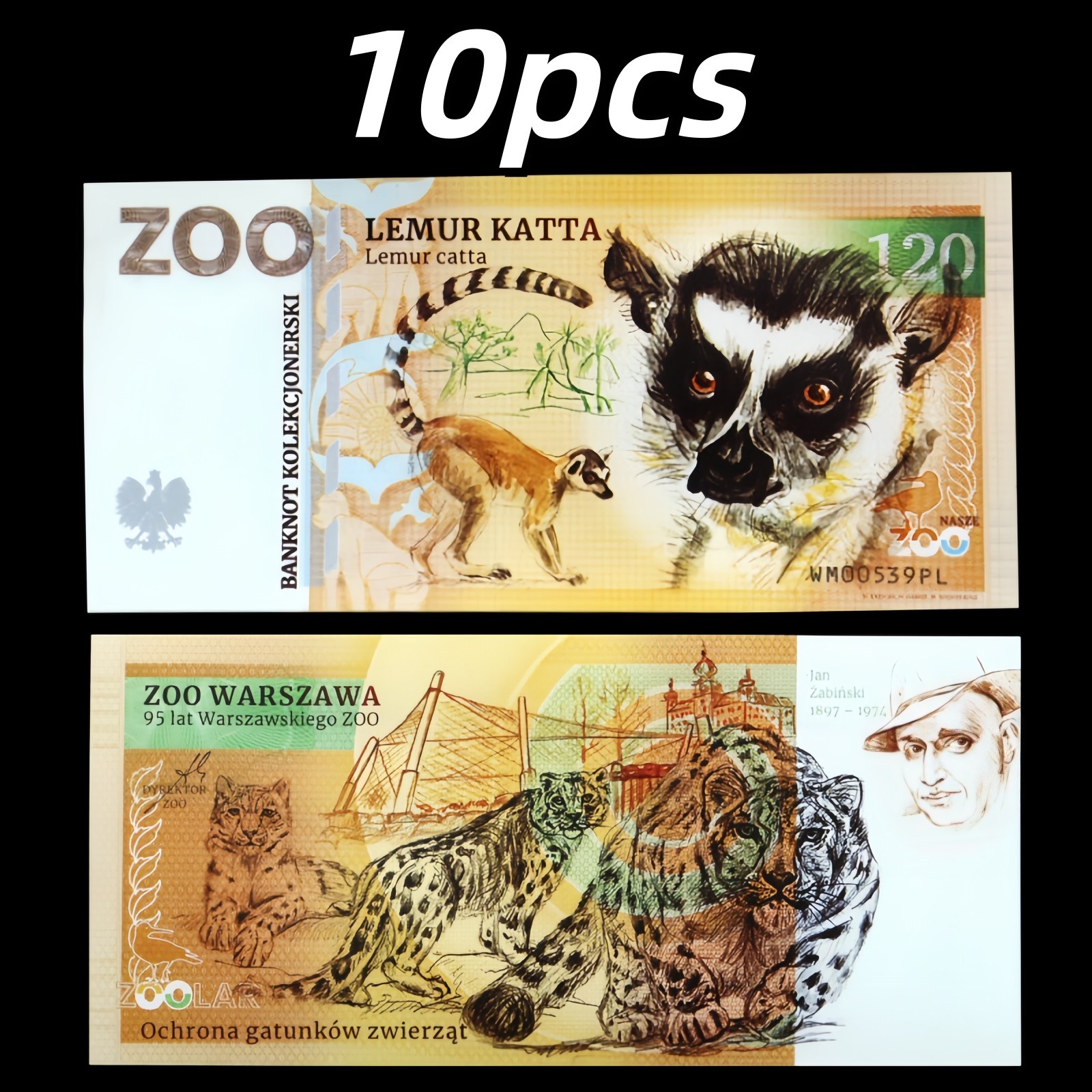 2026 Warsaw Zoo Art Ploymer, 10Pcs Poland Lemur 120 Commemorative Ploymer, UNC 2026 Warsaw Zoo Art Ploymer, 10Pcs Poland Lemur 120 Commemorative Ploymer, UNC