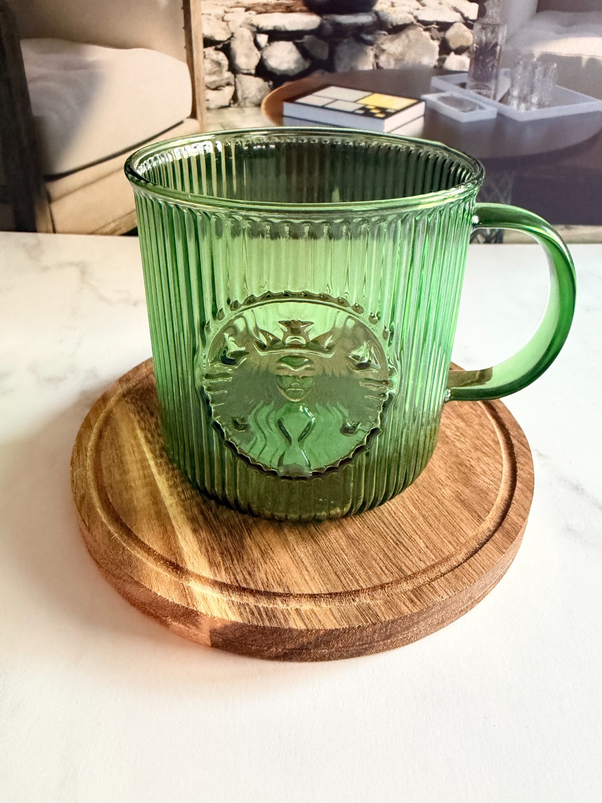 Starbucks 2026 Spring Matcha Green Ribbed Transparent Glass Mug