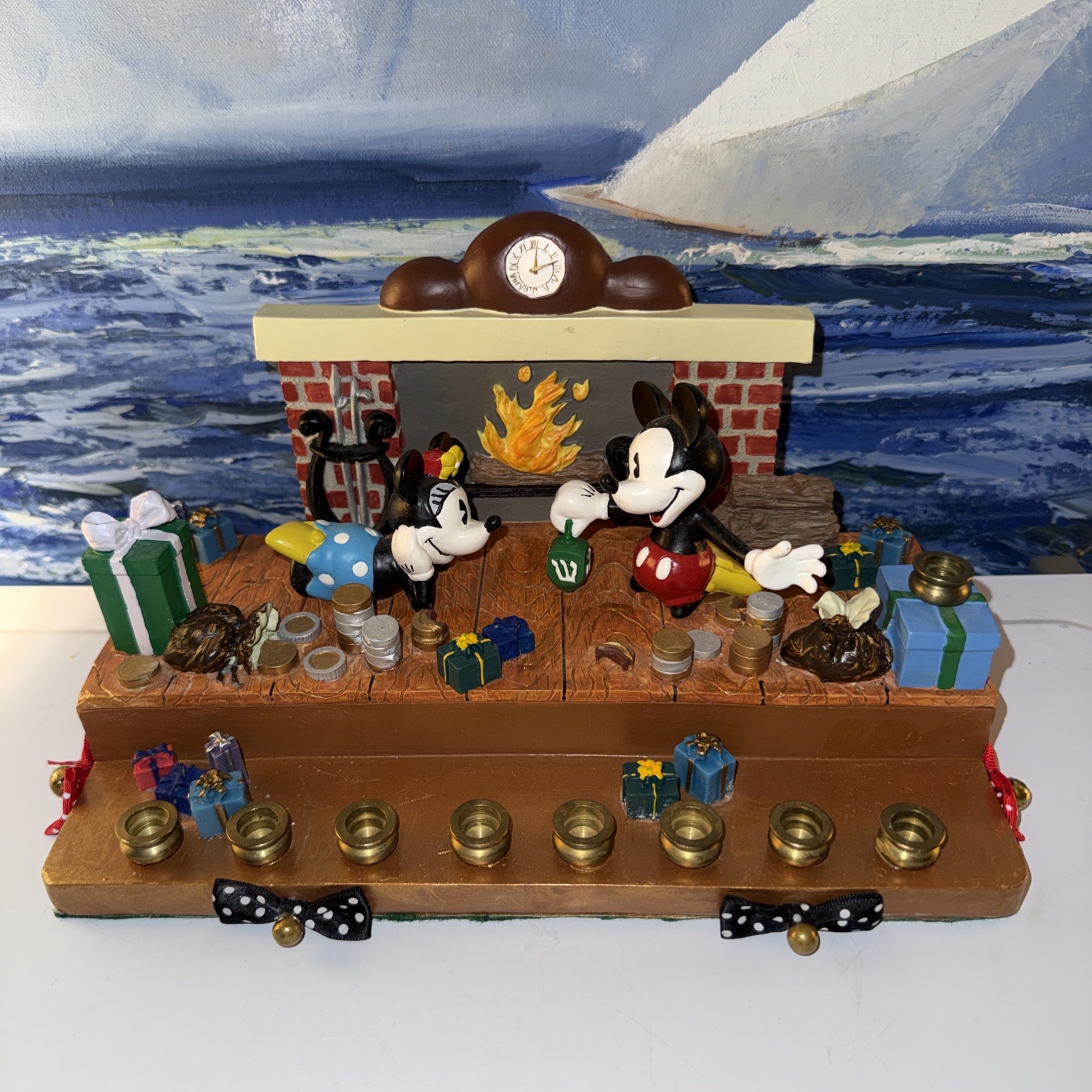Rare 1996  Walt Disney Menorah with Mickey Mouse & Friends Judaica 10x6 Retired