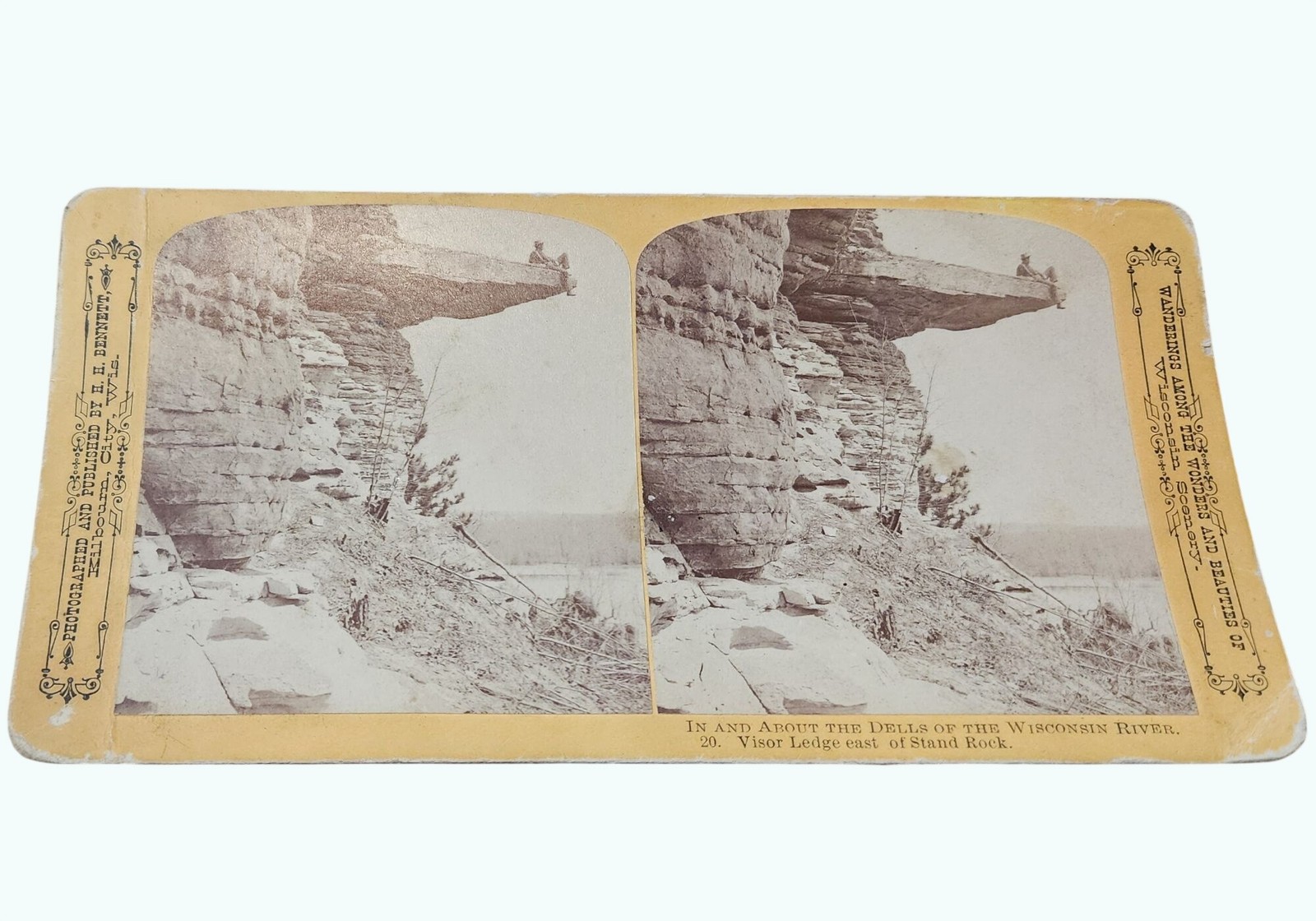 Dells Of The Wisconsin River Stereoview Card H.H. Bennett Visor Ledge Dells Of The Wisconsin River Stereoview Card H.H. Bennett Visor Ledge