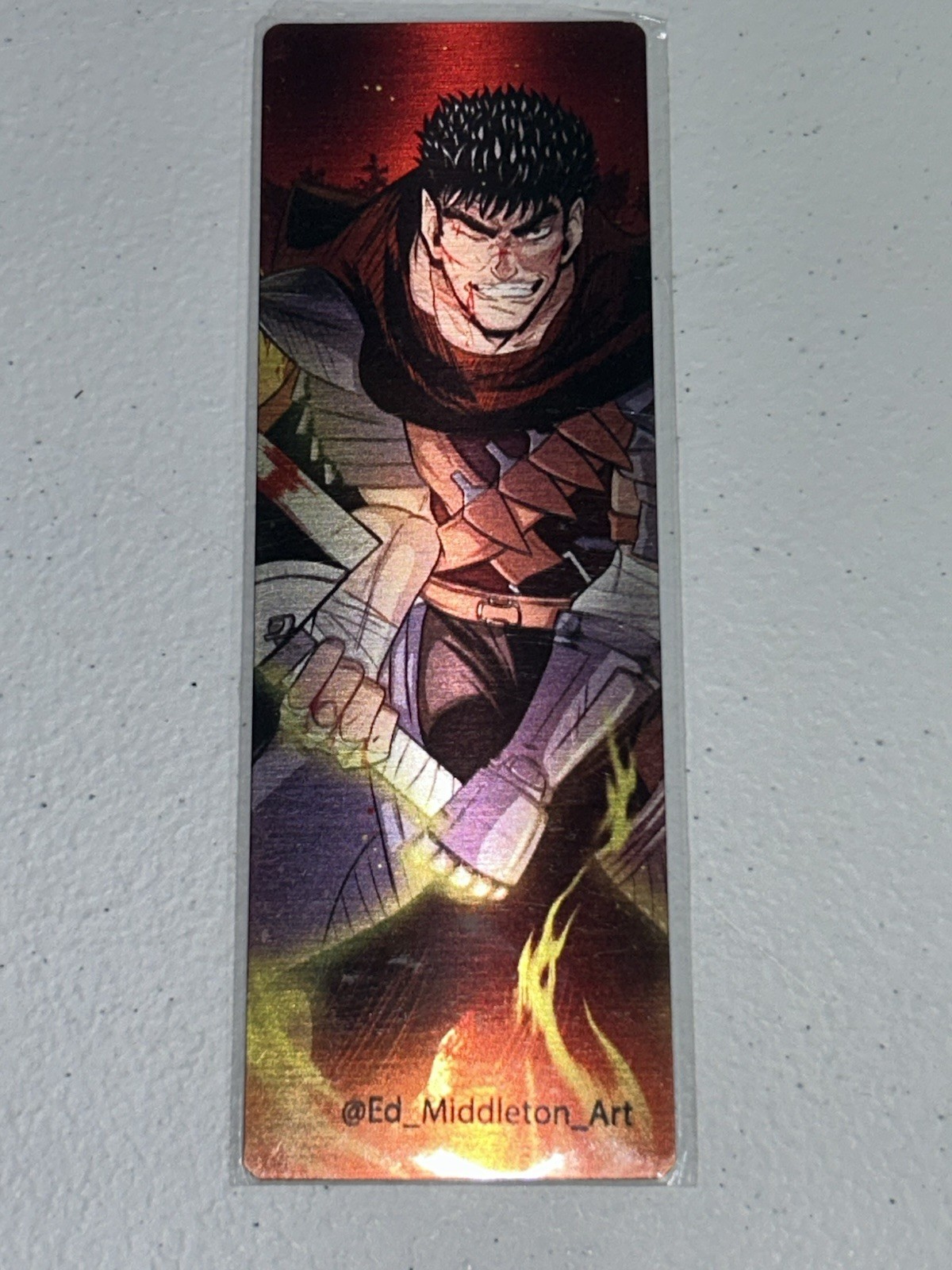 NEW Berserk 2x6” Guts Bloodied And Smiling Fan Art Metal Bookmark NEW Berserk 2x6” Guts Bloodied And Smiling Fan Art Metal Bookmark