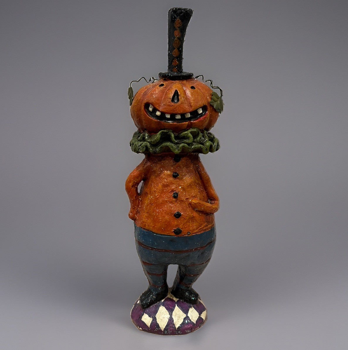 Primitive Halloween Pumpkin Man Figure 15” Glitter Farmhouse Americana Decor