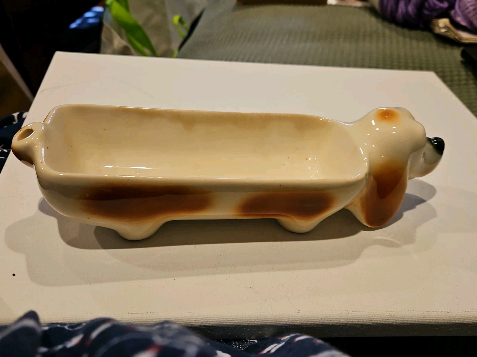 Vintage Dachsund Trinket Tray 10" MCM Weiner Dog 1950s