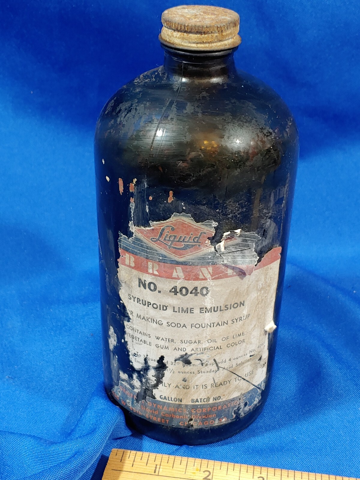 General Dynamics Rare Soda Fountain Glass Advertising Bottle Lime Syrup Emulsion General Dynamics Rare Soda Fountain Glass Advertising Bottle Lime Syrup Emulsion