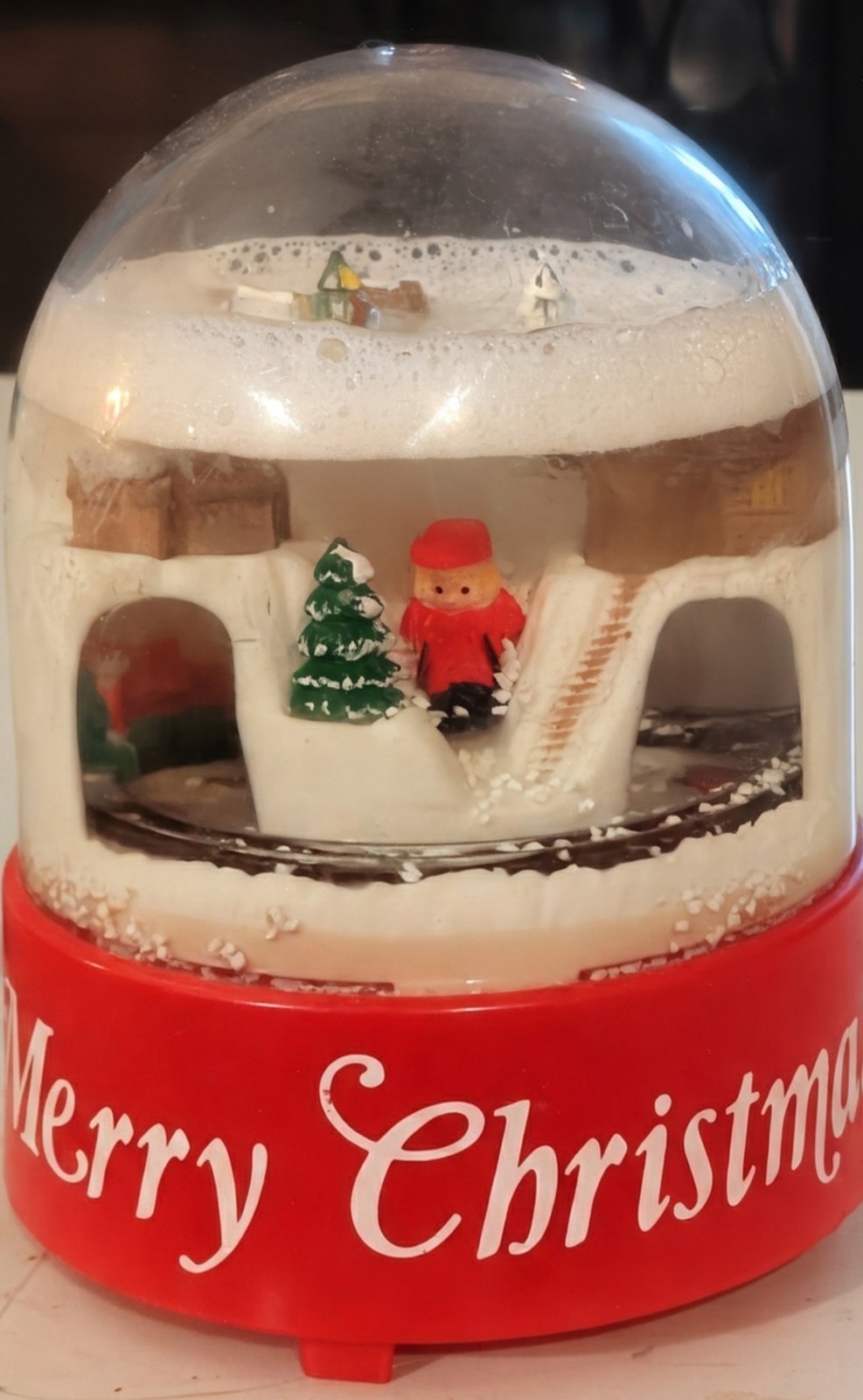 Vintage 1985 Merrilite Musical Snow Globe Animated Moving Train Village Working Vintage 1985 Merrilite Musical Snow Globe Animated Moving Train Village Working