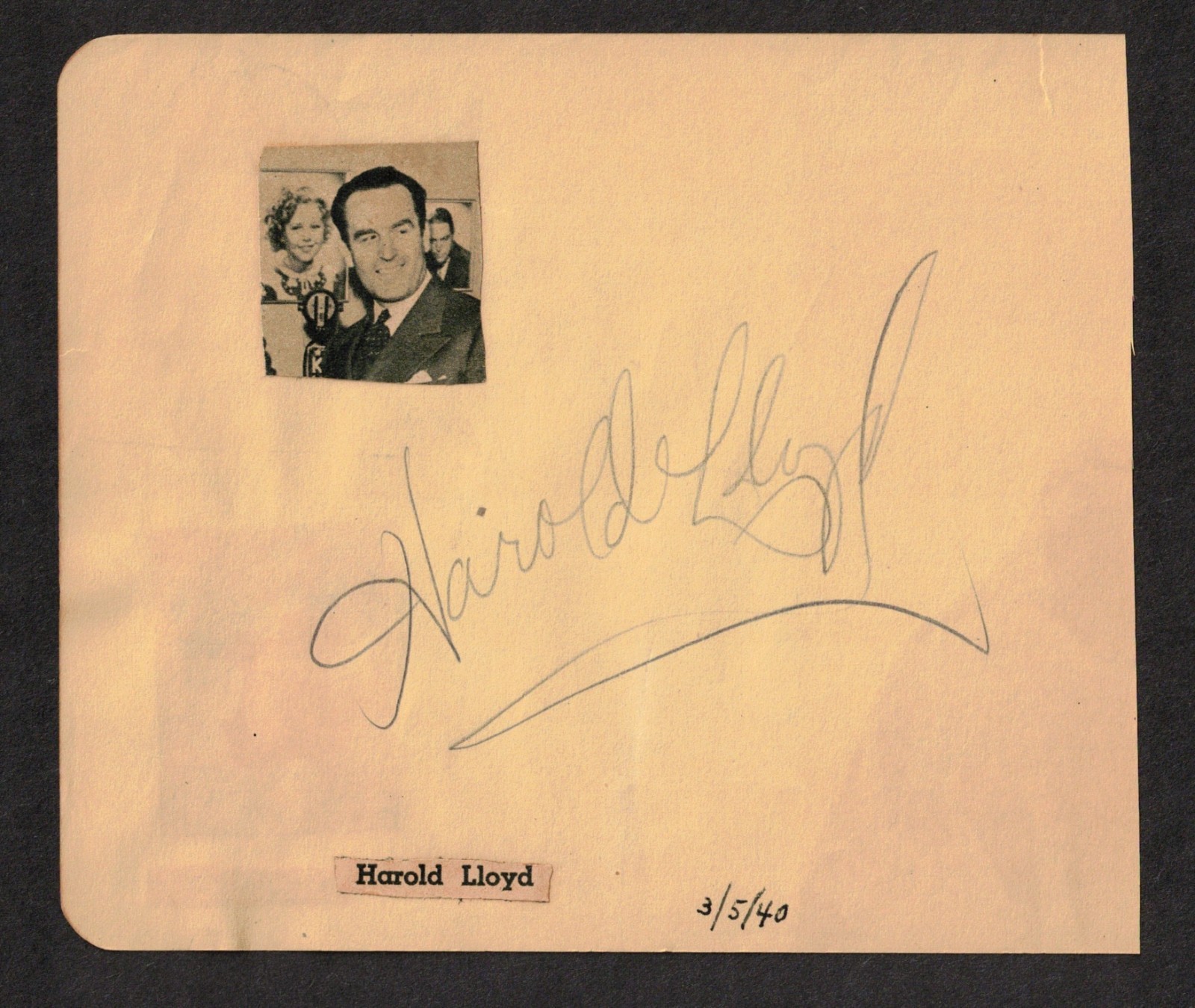 Harold Lloyd & Andy Devine Original Dual-Signed Autograph Album Page Dated 1940 Harold Lloyd & Andy Devine Original Dual-Signed Autograph Album Page Dated 1940