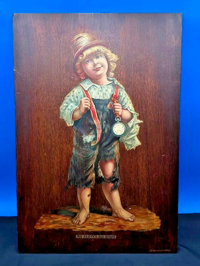 Antique 1900 Elgin Pocket Watch Wood Advertising Sign My Elgins All Right Rare Antique 1900 Elgin Pocket Watch Wood Advertising Sign My Elgins All Right Rare