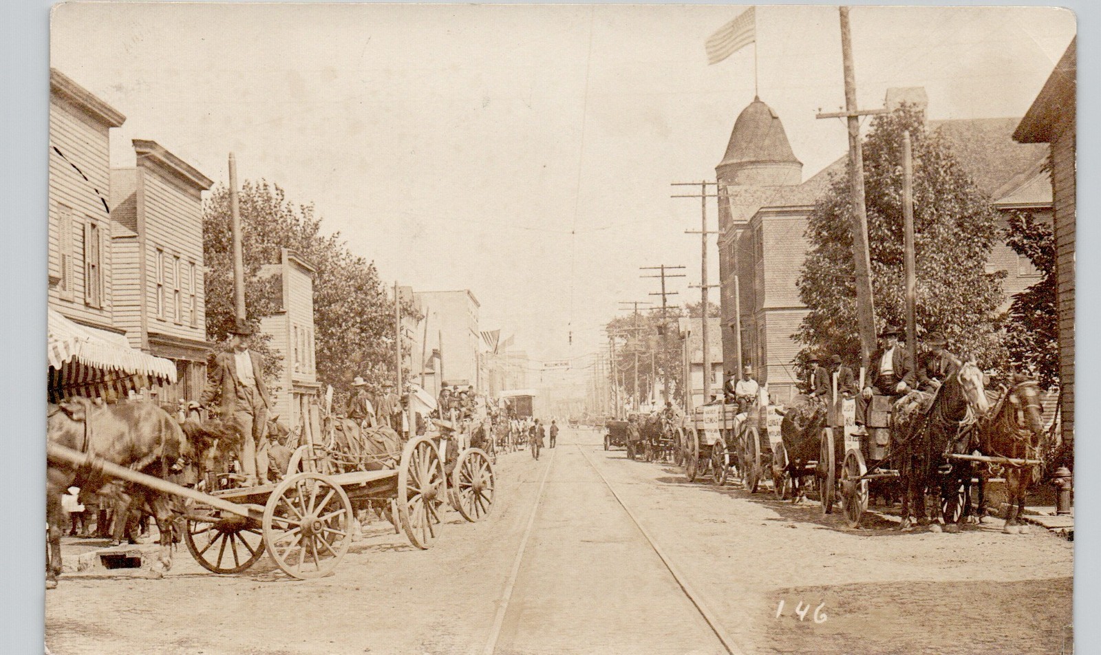 DOWNTOWN STREET SCENE waupun wi c1910 postcard wisconsin real photo rppc wagon DOWNTOWN STREET SCENE waupun wi c1910 postcard wisconsin real photo rppc wagon