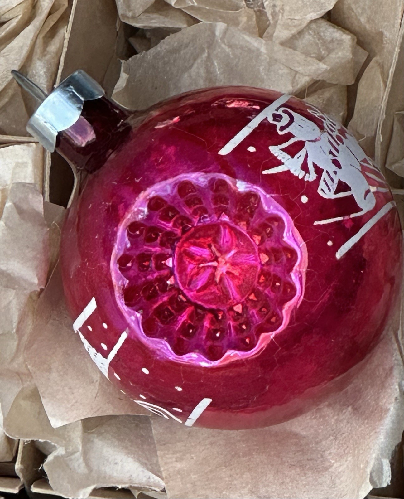 RARE Vintage Franke Pink Double Indent Snowman Stencil Glass Christmas Ornament RARE Vintage Franke Pink Double Indent Snowman Stencil Glass Christmas Ornament