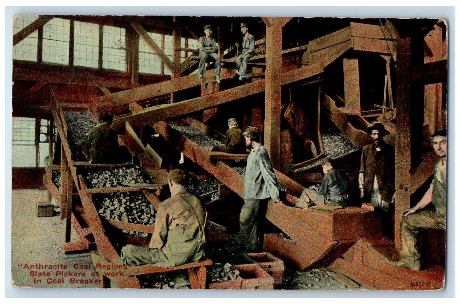 c1910 Anthracite Coal Regions Slate Pickers at Work in Coal Breaker Postcard