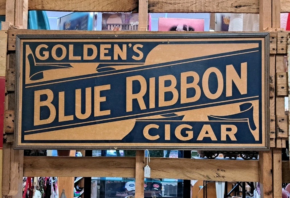 Antique 1910's Golden's Blue Ribbon Cigar ORIGINAL Cardboard Sign 16" X 36" 