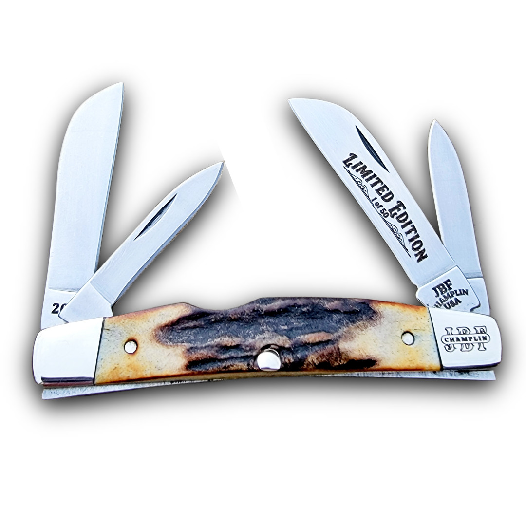 J.B.F. CHAMPLIN CUTLERY KNIVES USA 2026 GENUINE STAG HORN CONGRESS KNIFE 50 MADE J.B.F. CHAMPLIN CUTLERY KNIVES USA 2026 GENUINE STAG HORN CONGRESS KNIFE 50 MADE