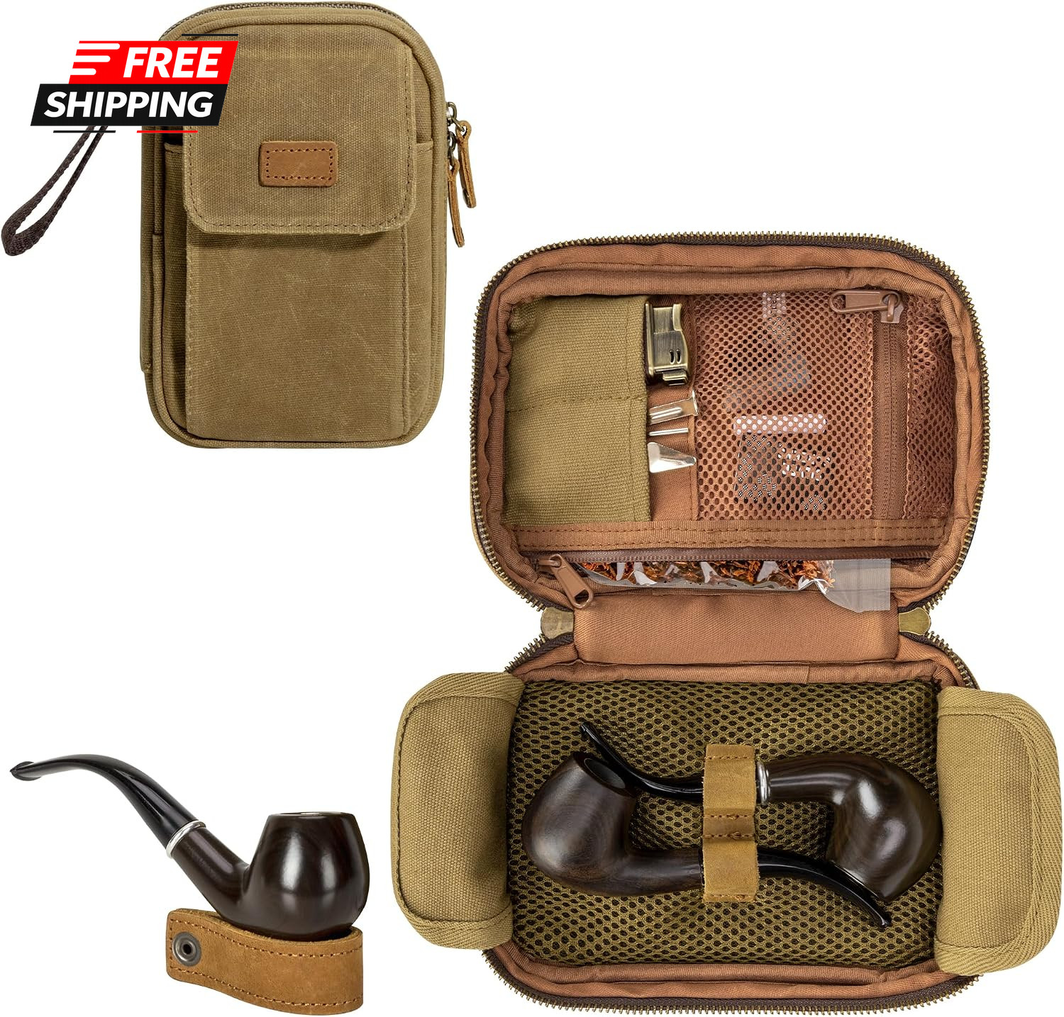 Waxed Canvas Tobacco Pipe Pouch Holds 2 Pipes and Accessories Smell Proof Tobac Waxed Canvas Tobacco Pipe Pouch Holds 2 Pipes and Accessories Smell Proof Tobac