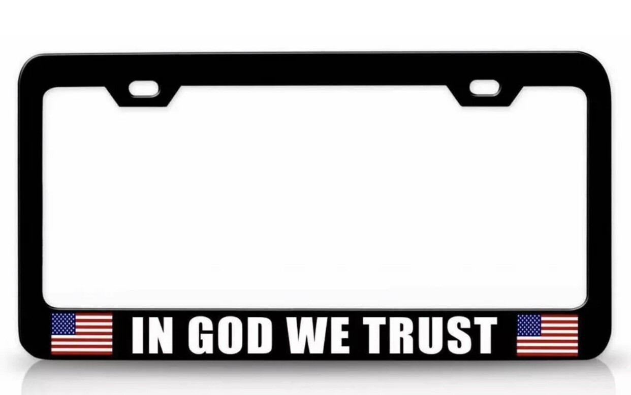 IN GOD WE TRUST USA Flag Steel License Plate Frame Bl IN GOD WE TRUST USA Flag Steel License Plate Frame Bl